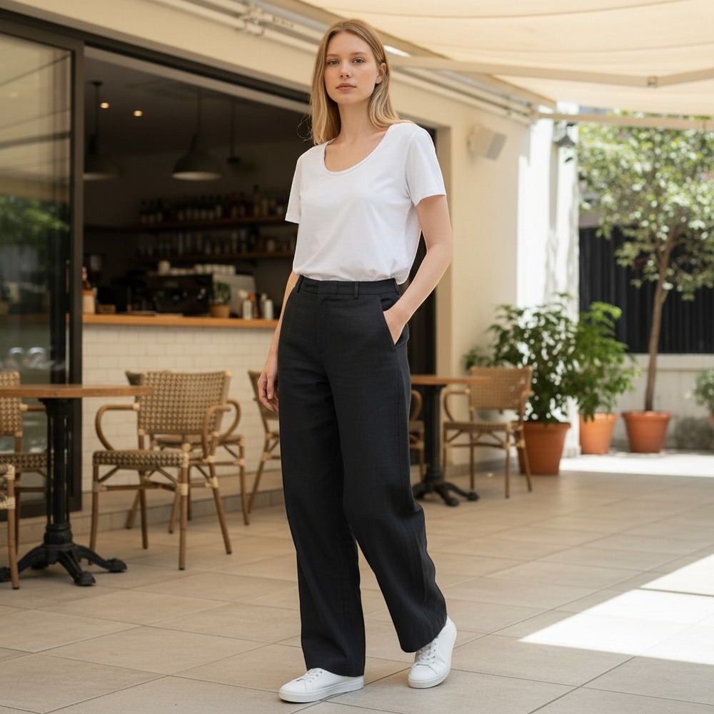 Style & Co Collection Petite Black Linen Blend Wide Leg Trousers Pants 12P 5278P